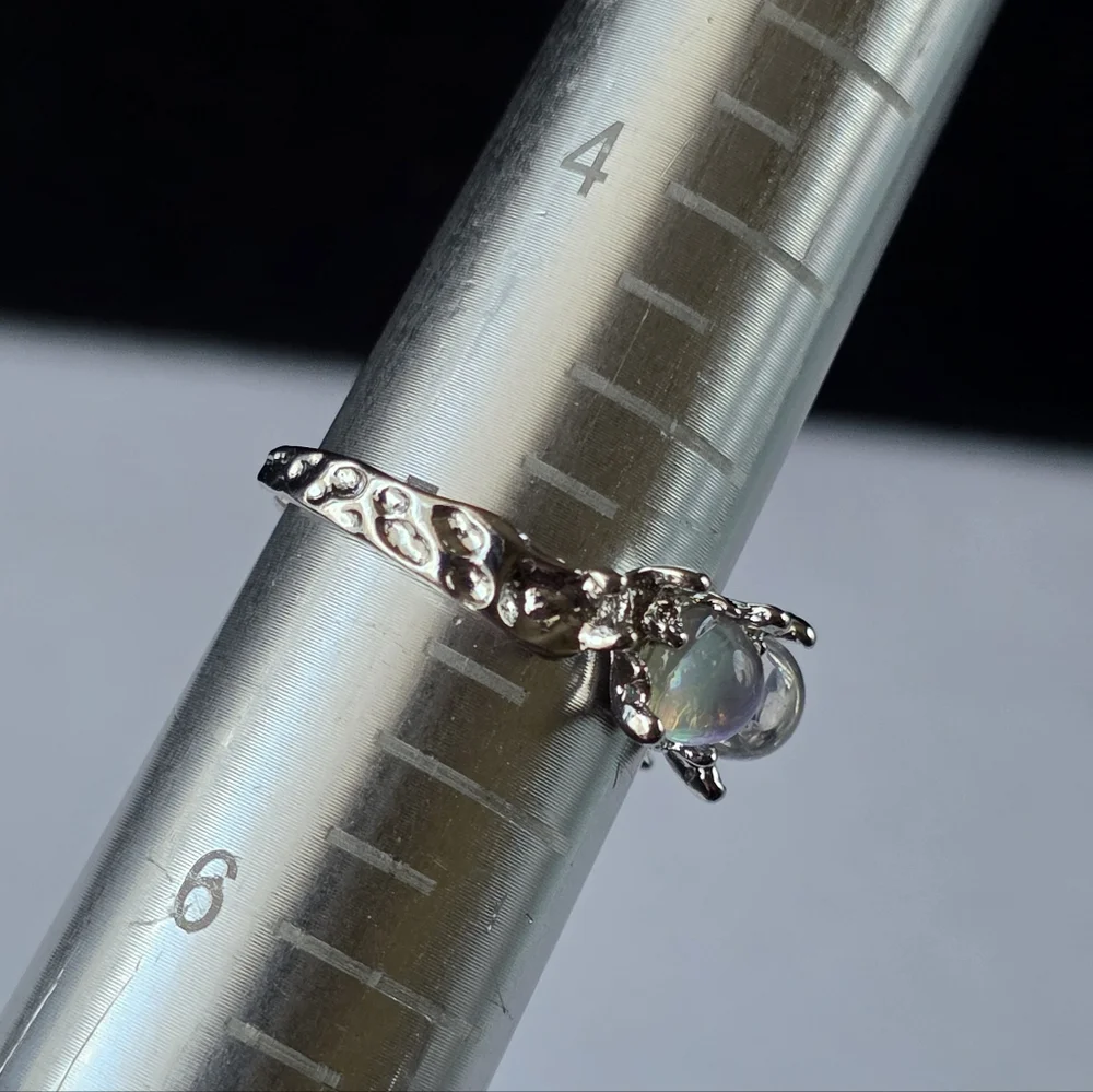 Triple Opalite Orb Moonlight Celestial Open Back Ring Faux Moonstone Opal Size 5